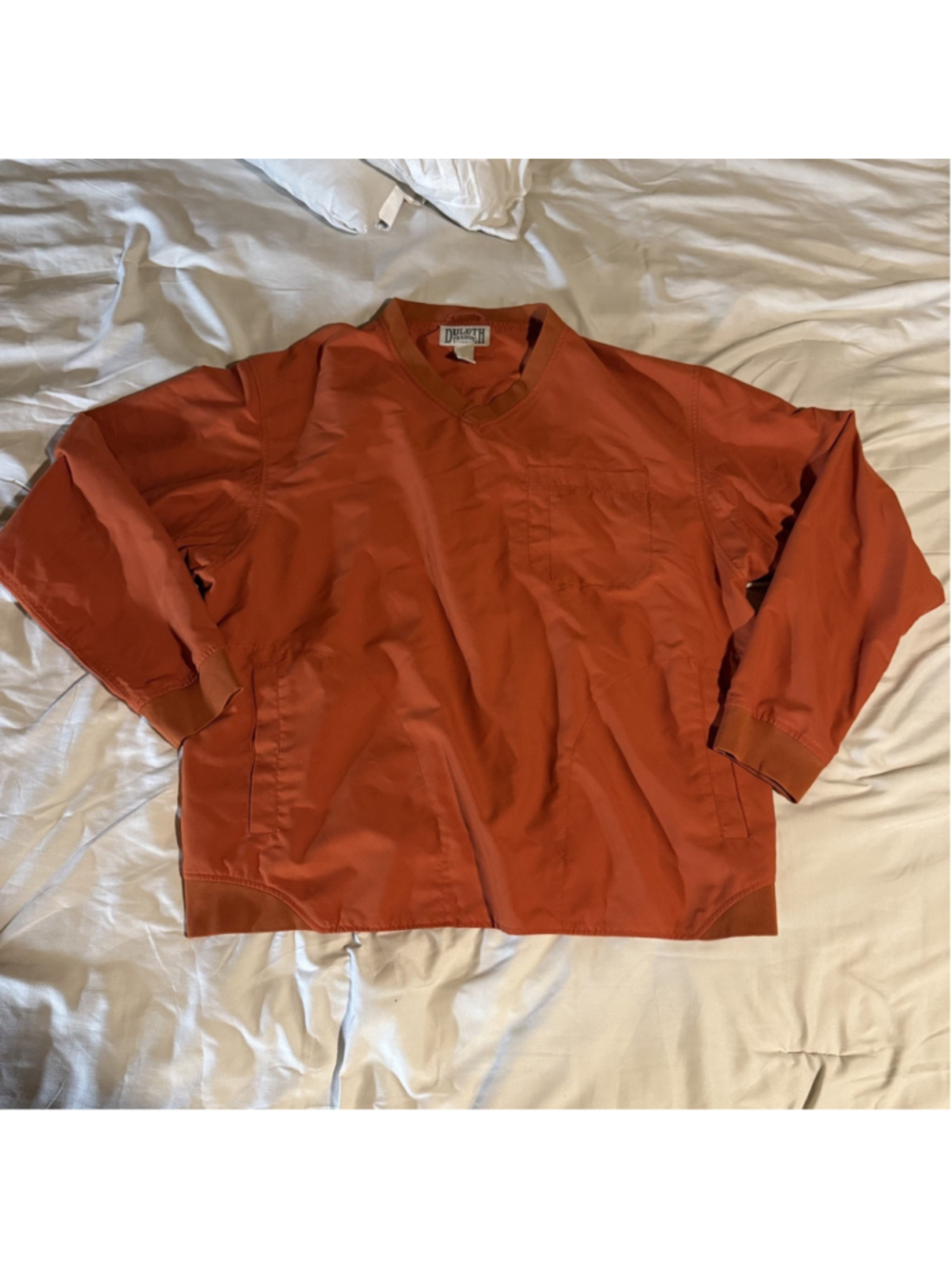 Duluth Trading Co Jacket Men XL Orange Bogey Windshirt V-Neck Pullover